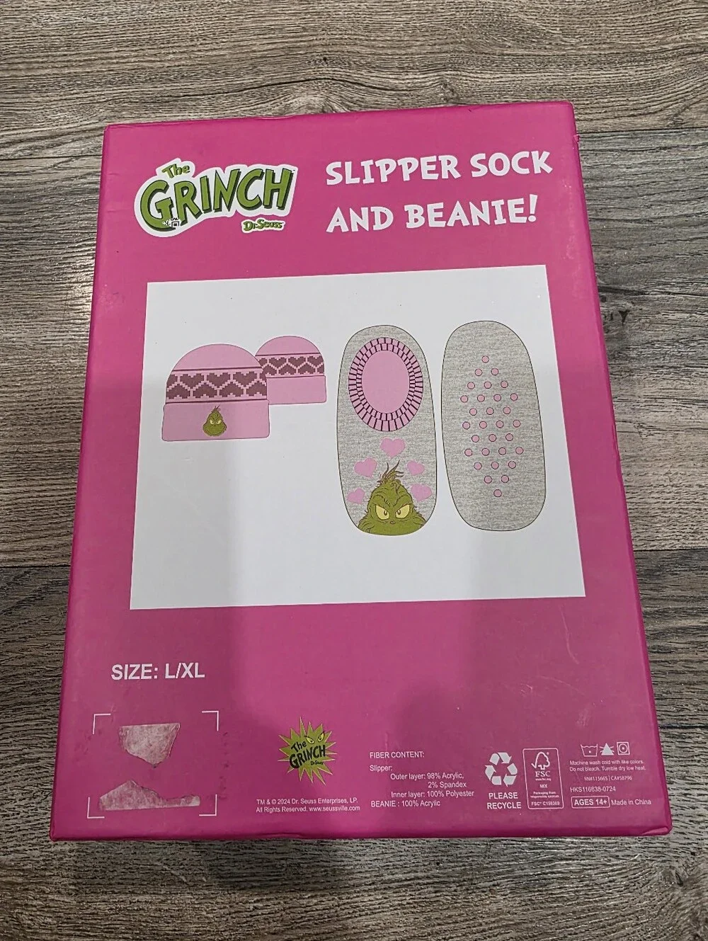 The Grinch Pink & Gray Slipper Socks and Beanie Set